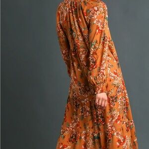 Umgee Floral Long Sleeve Dress in Warm Orange